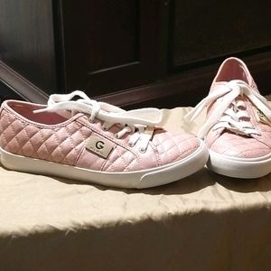 G by Guess pink iridescent lace up tennis shoes